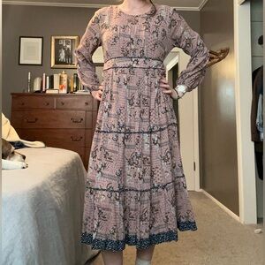 Polagram Dusty Rose Patterned Long Sleeve Maxi Dress